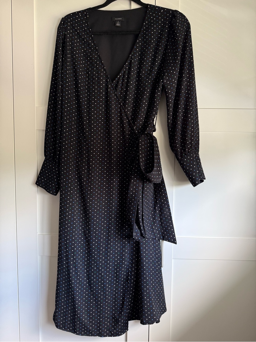 Halogen Black Wrap Midi Dress with White Polka Dots